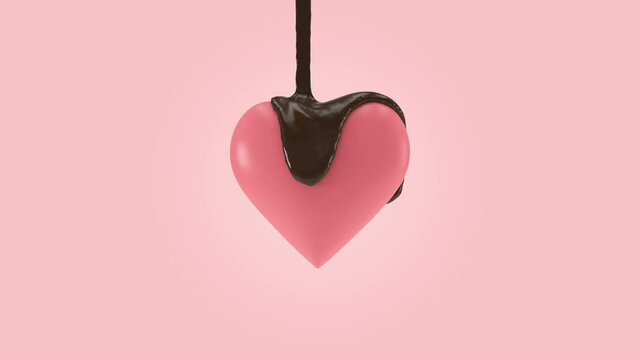 Chocoled valentine heart 3d rendering animation pink background