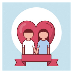 Valentines day couple in front of heart vector design