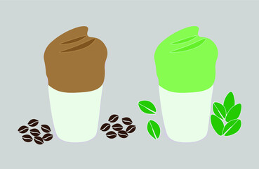 Vector set of Dalgona coffee and Dalgona matcha green tea.