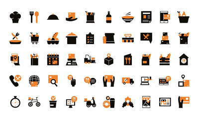 delivery food groceries service set icons