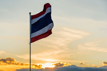 Thailand flag with the evening sun.Thailand.