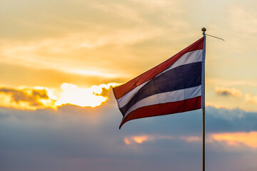Thailand flag with the evening sun.Thailand.