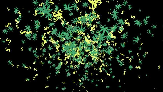 CBD Market Size, Money Making Industry - Dollar Sign and Cannabis Plant Leaf or Marijuana Graphic Loop Animation