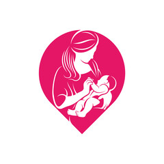 Point with Mom and Baby logo vector template, Illustration symbol, Creative design