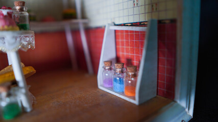 Mini bottles with blurry background