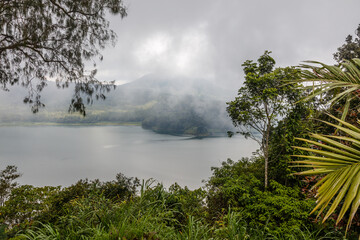 View of Buyan lake (Danau Buyan), one of the two Twin lakes from the top. Buleleng, Bali, Indonesia. Holiday destination.
