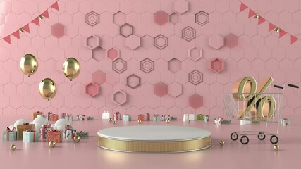 3D rendering Shopping Abstract geometric shape scene concept decoration, colorful gift balloon on scene concept decoration. - Powered by Adobe