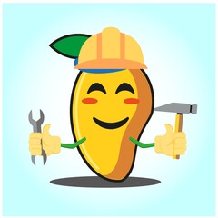 Cute mango engineer cartoon face character funny image design