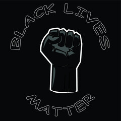 International human rights movement Black Lives Matter message with clenched fist isolated on black background 