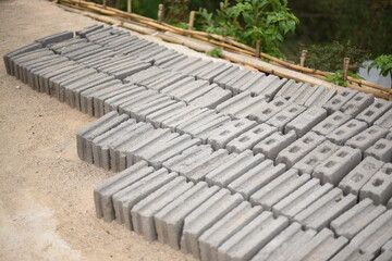 making concrete bricks in rural area 