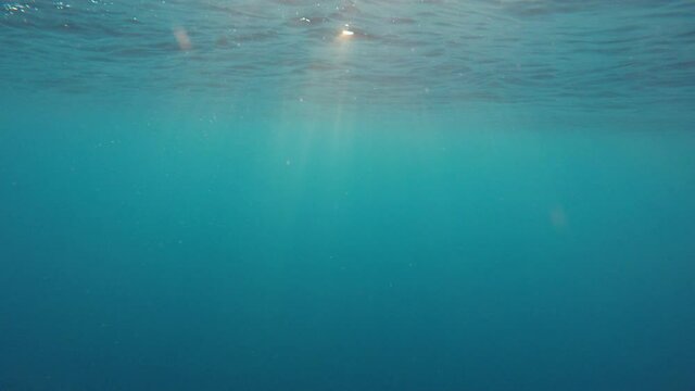 Underwater background video with sunlight penetrating ocean surface 