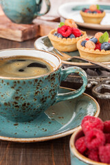 Delicious breakfast with fruit tartlets