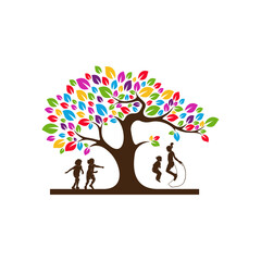 Colorful Tree Kids playful Logo vector template, Illustration symbol, Creative design
