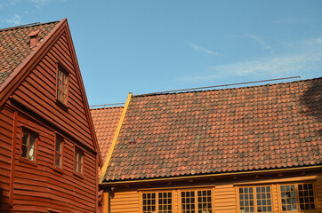 View of historical buildings of Bergen, Norway. June 