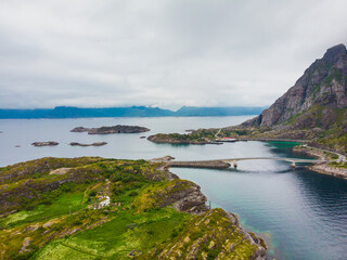 Fototapeta premium Aerial view. Lofoten islands landscape, Norway
