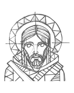 Jesus Christ Face hand drawn illustration