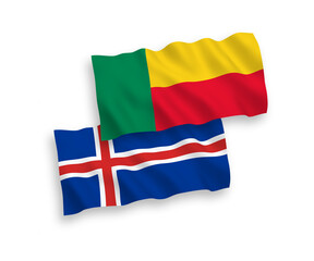 Flags of Iceland and Benin on a white background