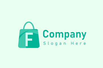 Abstract letter F on shopping bag, Abstract shopping logo. Online shop logo design
