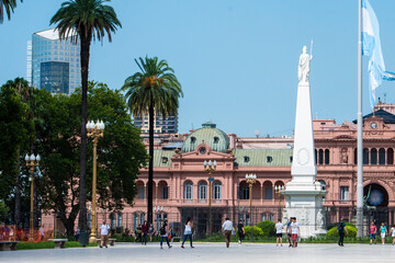 People daily life in the city center of Buenos Aires, next to Plaza de Mayo, the main square in a summer day.  Plaza de Mayo (May square) in Buenos Aires, Argentina. 