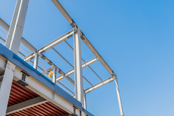 Low angle view of metal frame building