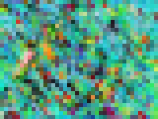 geometric square pixel pattern abstract background in green blue orange