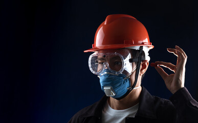 man worker wearing full protection equipments.