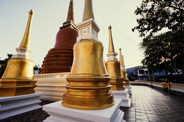 Golden stupas in buddhist temple.