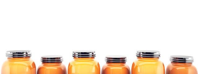 Jars with honey on a white background. 3d render