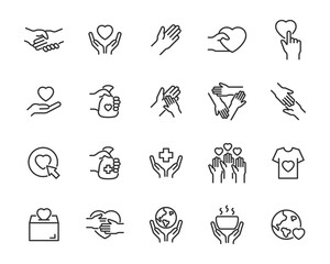 set of charity icons, donate, care, support