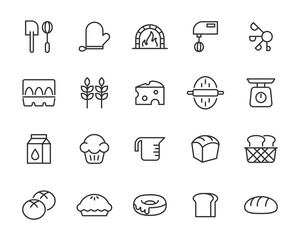set of bread icons, flour, bakery