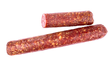 Smoked sausage salami isolated on a white background