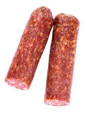 Smoked sausage salami isolated on a white background