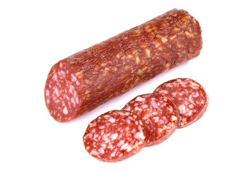 Smoked sausage salami isolated on a white background