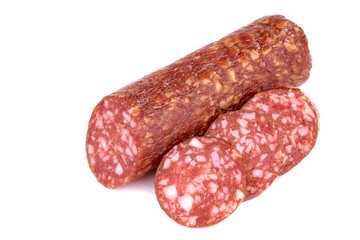 Smoked sausage salami isolated on a white background