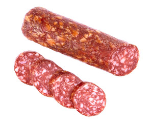 Smoked sausage salami isolated on a white background
