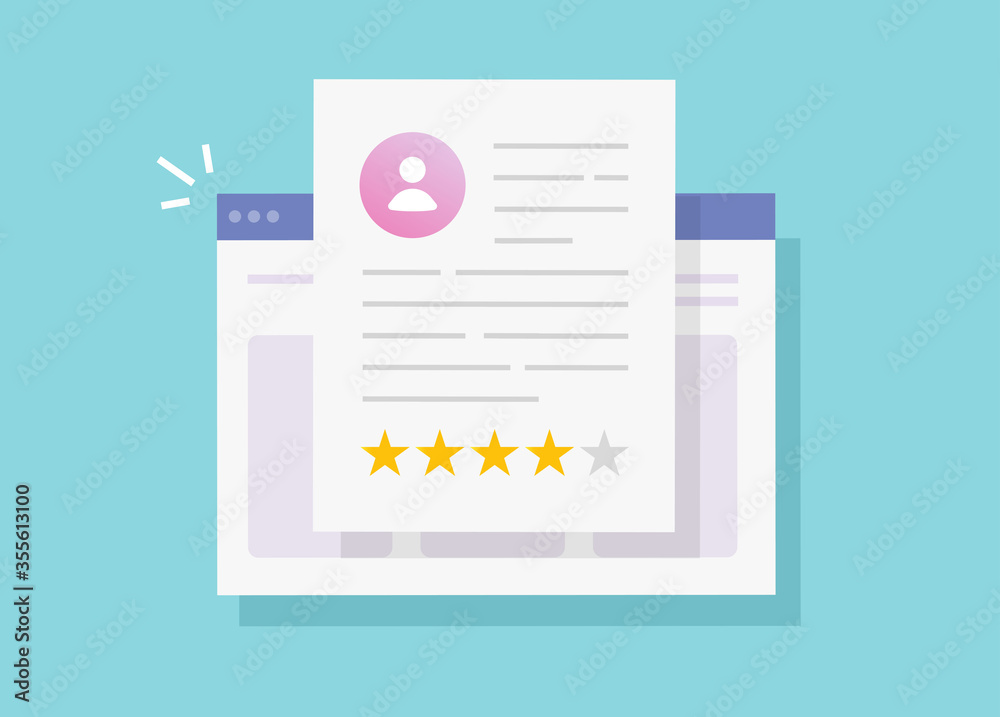 Poster review rating text online on website or customer testimony feedback web page internet experience vec