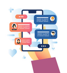 Vector illustration of  group chat activity using smart phone 