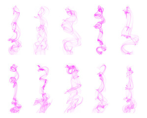 Obraz na płótnie Canvas Vector set of pink beautiful smoke brushes. Curve smoke lines illustration
