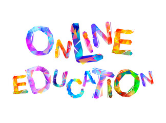 Online education. Words of colorful triangular letters