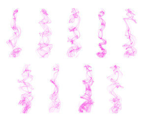 Beautiful set of pink curve smoke lines brushes in motion