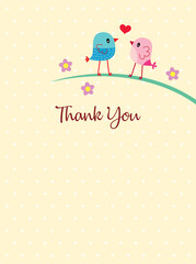 cute bird couple thank you card vector