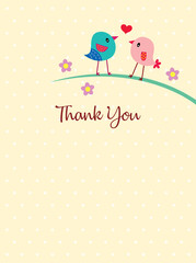 cute bird couple thank you card vector