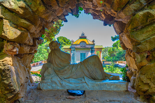 Neoclassical pavillion at Parc del Laberint d'Horta in Barcelona, Spain