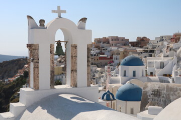 White church in Oia town on Santorini island in Greece
