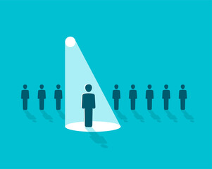 Recruitment or other people selection concept people row with spotlight selected one - creative visual for employment agency - obrazy, fototapety, plakaty