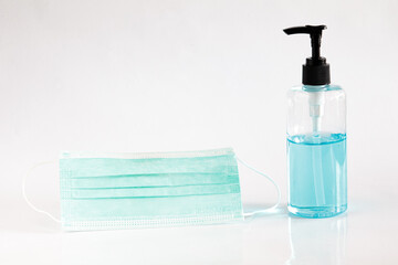 Mask for protection corona virus with Alcohol gel for hand washing, Stop the Covid 19 virus.
