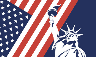 Usa liberty statue with flag of 4th july vector design - obrazy, fototapety, plakaty