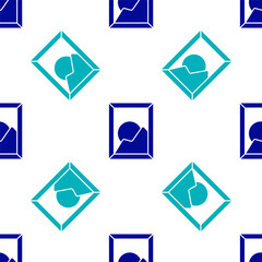 Blue Picture landscape icon isolated seamless pattern on white background. Vector Illustration.