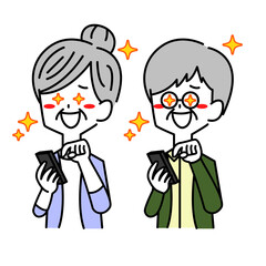 スマホを見て期待に胸が膨らんでいる男女