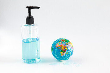 Alcohol gel for hand wash protects against Covid 19 virus, Concept helping the world clean and free from coronavirus.